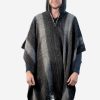 INTI0303 Intialpaca Hodded Black Soft Alpaca Poncho for Men with Striped Design Ayar