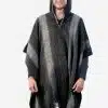 INTI0303 Intialpaca Hodded Black Soft Alpaca Poncho for Men with Striped Design Ayar