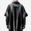 INTI0303 Intialpaca Hodded Black Soft Alpaca Poncho for Men with Striped Design Ayar