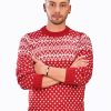 INTI0306 INTI ALPACA-RED AND WHITE CREWNECK SOFT ALPACA SWEATER FOR-MEN CHRISTMAS PULLOVER