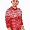 INTI0306 INTI ALPACA-RED AND WHITE CREWNECK SOFT ALPACA SWEATER FOR-MEN CHRISTMAS PULLOVER