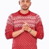 INTI0306 INTI ALPACA-RED AND WHITE CREWNECK SOFT ALPACA SWEATER FOR-MEN CHRISTMAS PULLOVER