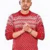 INTI0306 INTI ALPACA-RED AND WHITE CREWNECK SOFT ALPACA SWEATER FOR-MEN CHRISTMAS PULLOVER