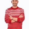 INTI0306 INTI ALPACA-RED AND WHITE CREWNECK SOFT ALPACA SWEATER FOR-MEN CHRISTMAS PULLOVER