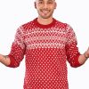 INTI0306 INTI ALPACA-RED AND WHITE CREWNECK SOFT ALPACA SWEATER FOR-MEN CHRISTMAS PULLOVER