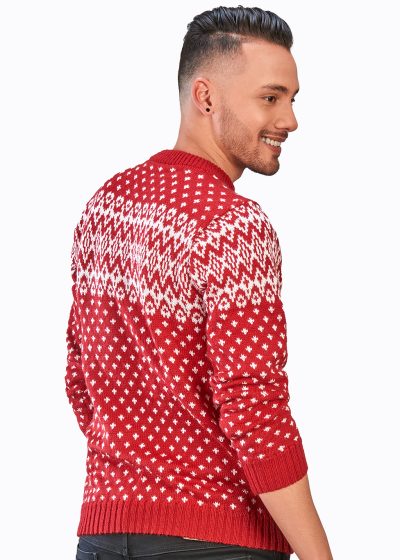 INTI0306 INTI ALPACA-RED AND WHITE CREWNECK SOFT ALPACA SWEATER FOR-MEN CHRISTMAS PULLOVER