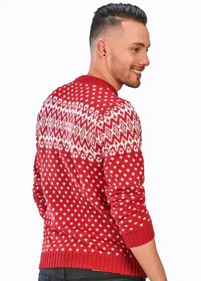INTI0306 INTI ALPACA-RED AND WHITE CREWNECK SOFT ALPACA SWEATER FOR-MEN CHRISTMAS PULLOVER