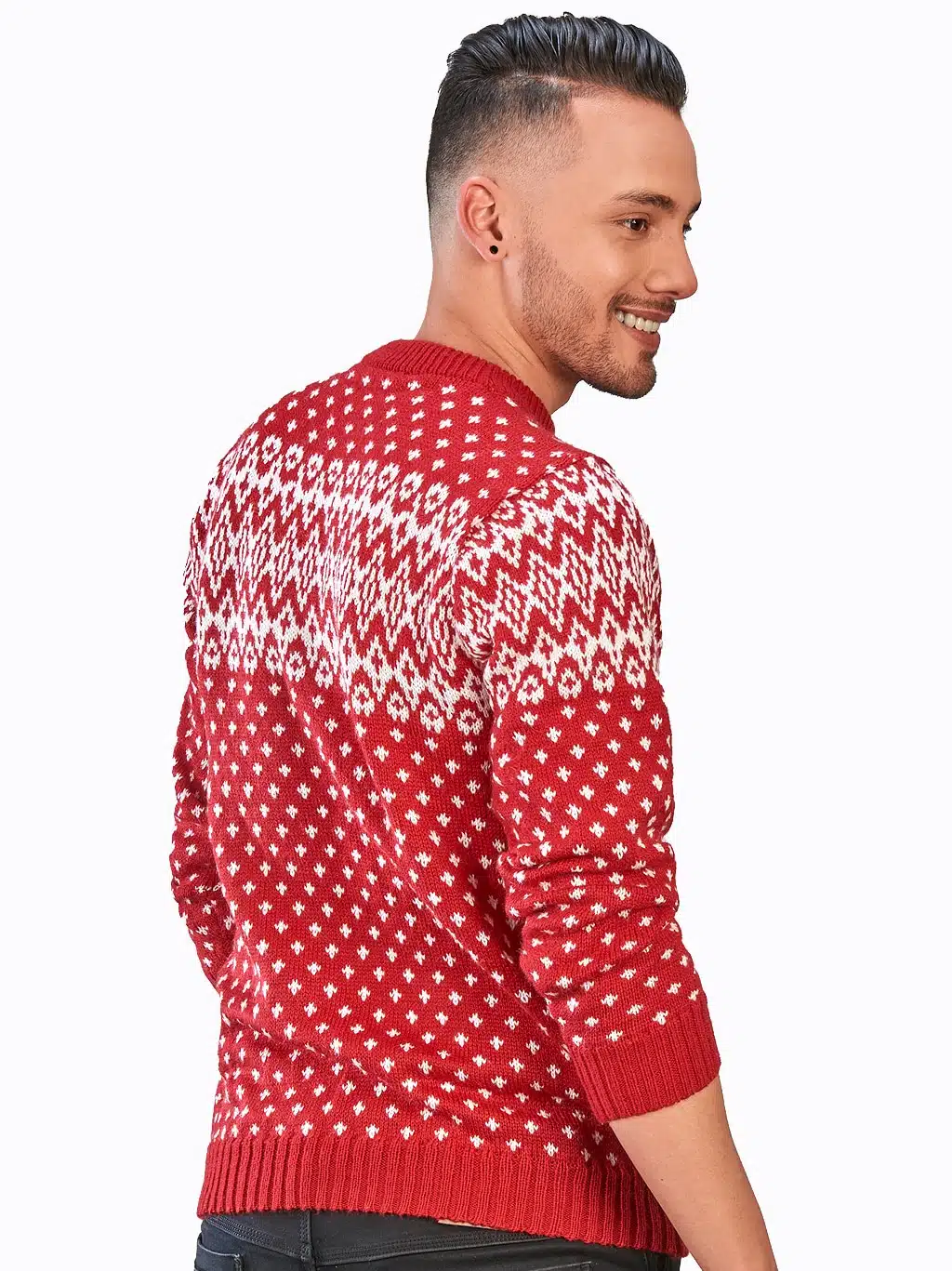 INTI0306 INTI ALPACA-RED AND WHITE CREWNECK SOFT ALPACA SWEATER FOR-MEN CHRISTMAS PULLOVER