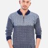 INTI0307 INTI ALPACA Mens Soft HalfZip Modern Blue Alpaca Pullover Sweater - Winter Mock Neck Jumper Casual and Modern Apparel