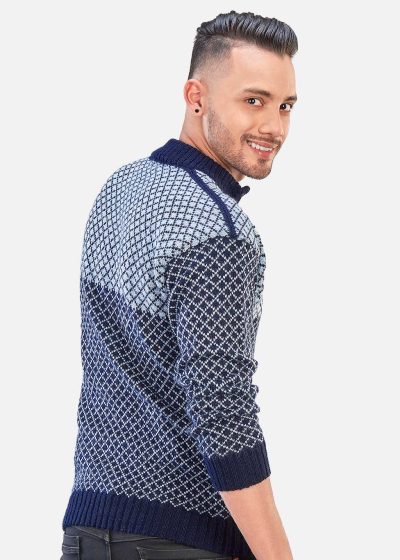 INTI0307 INTI ALPACA Mens Soft HalfZip Modern Blue Alpaca Pullover Sweater - Winter Mock Neck Jumper Casual and Modern Apparel