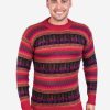 INTI ALPACA Peruvian Sweater for Men in Red Alpaca Wool with Llama Pattern