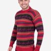INTI ALPACA Peruvian Sweater for Men in Red Alpaca Wool with Llama Pattern