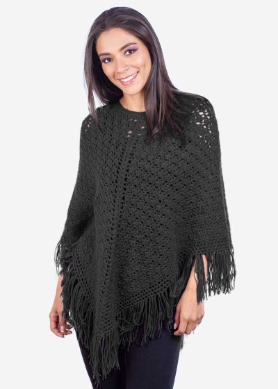 INTI0315 INTI ALPACA Hand Crocheted Alpaca Poncho for Women with Black Alpaca Wool