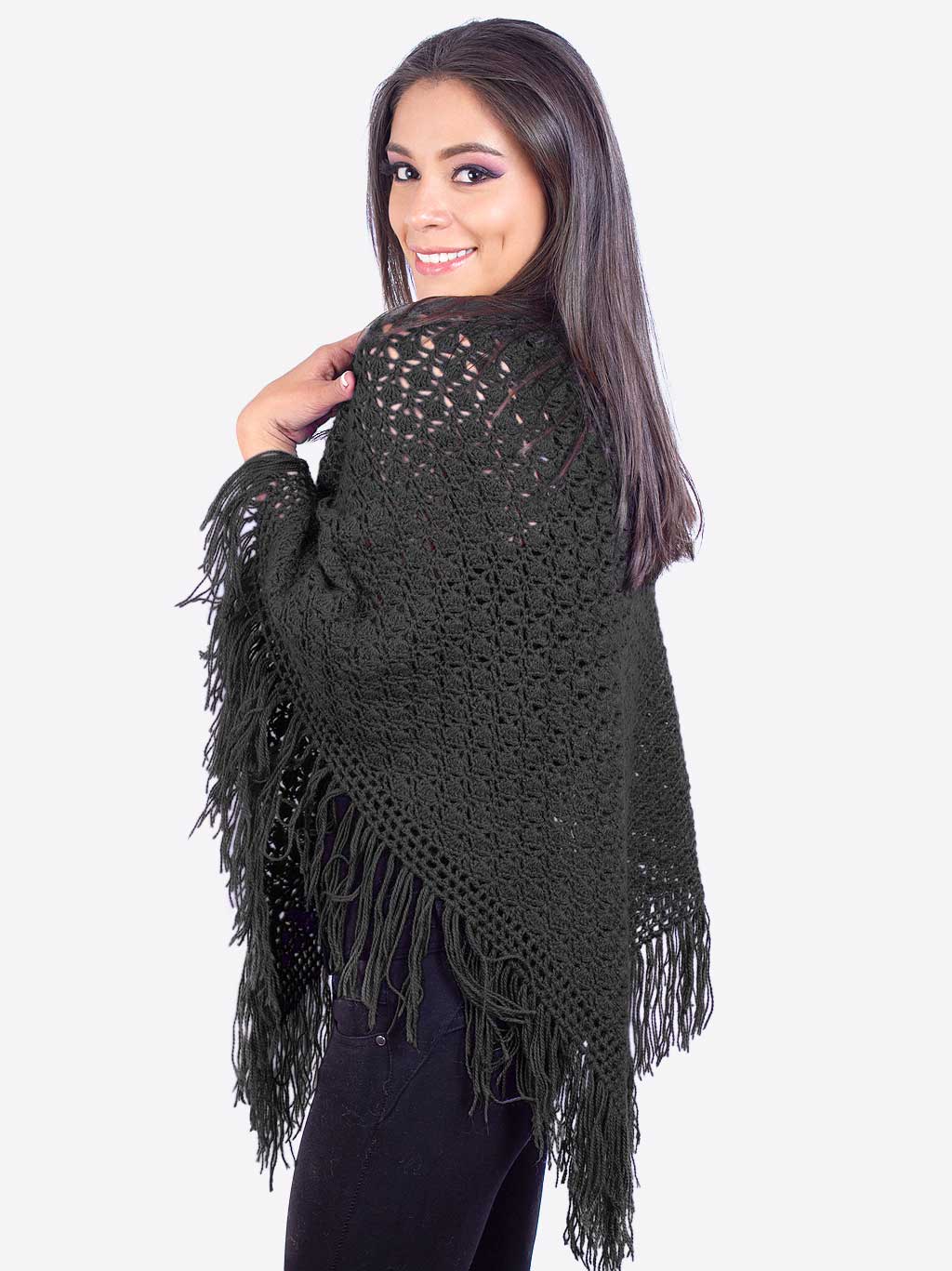 INTI0315 INTI ALPACA Hand Crocheted Alpaca Poncho for Women with Black Alpaca Wool
