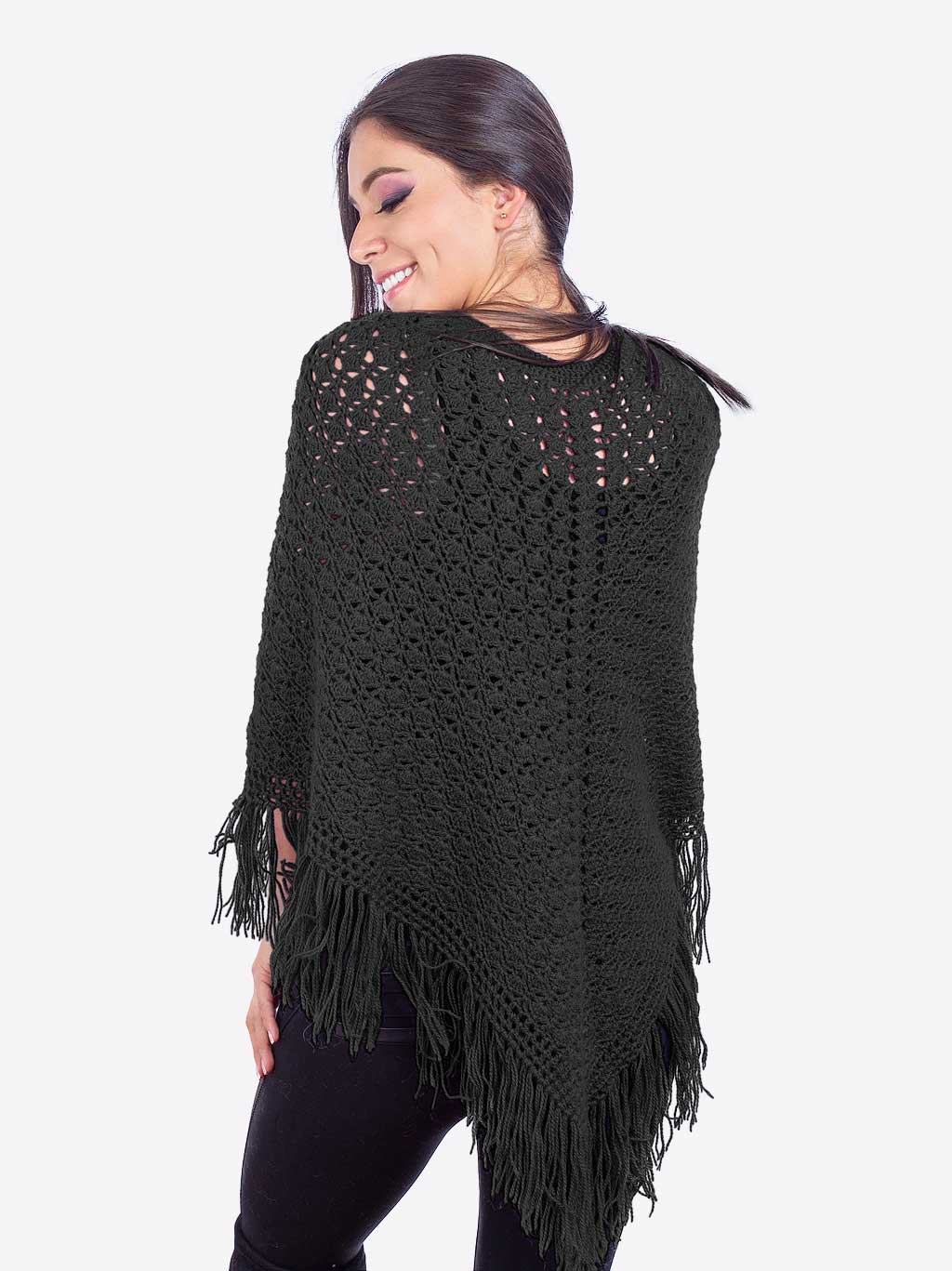 INTI0315 INTI ALPACA Hand Crocheted Alpaca Poncho for Women with Black Alpaca Wool