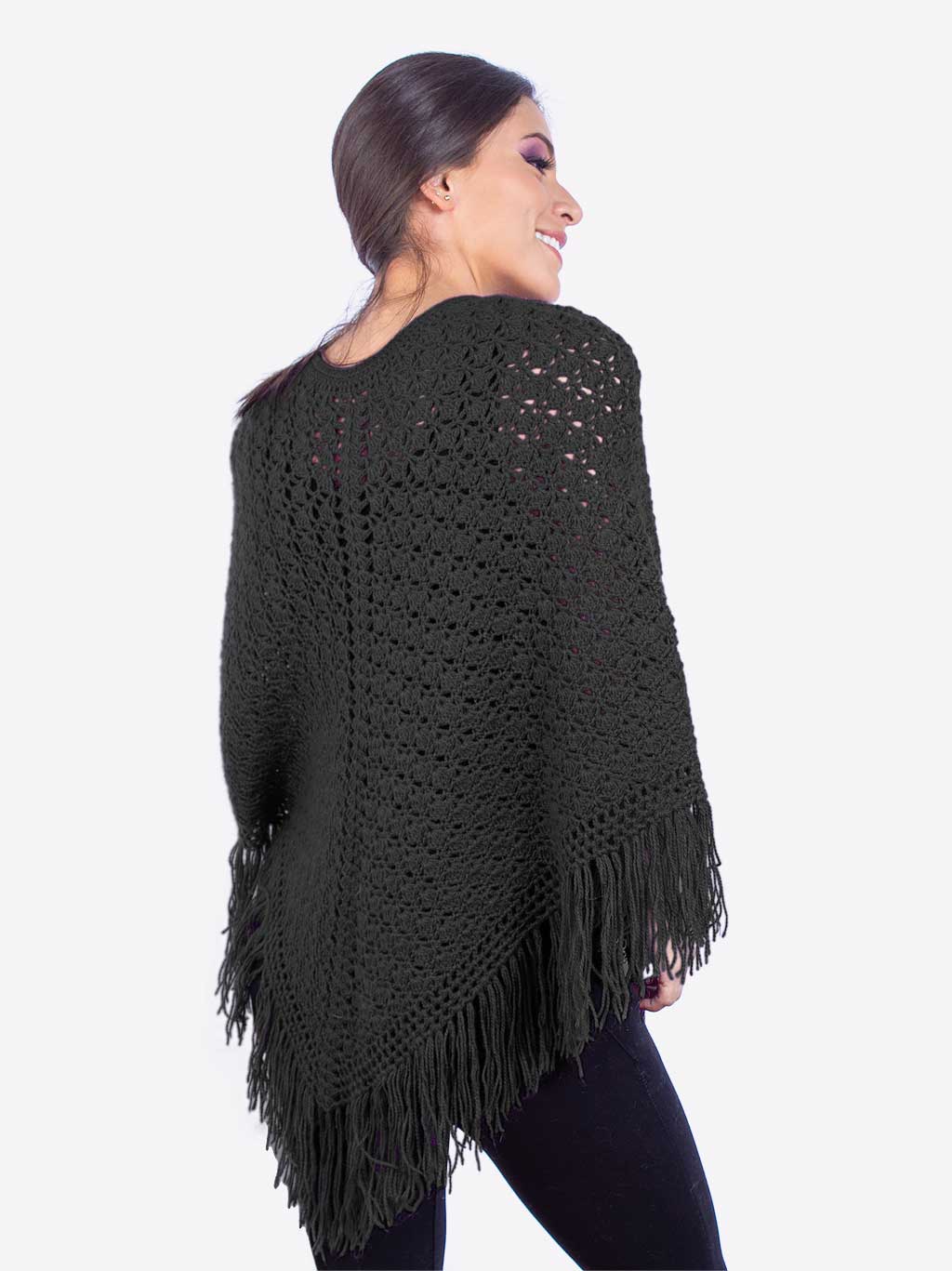 INTI0315 INTI ALPACA Hand Crocheted Alpaca Poncho for Women with Black Alpaca Wool
