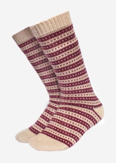 INTI0324 Intialpaca Handmade Beige and Burgundy Alpaca Winter Socks for men and women