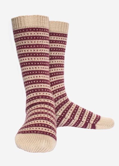 INTI0324 Intialpaca Handmade Beige and Burgundy Alpaca Winter Socks for men and women
