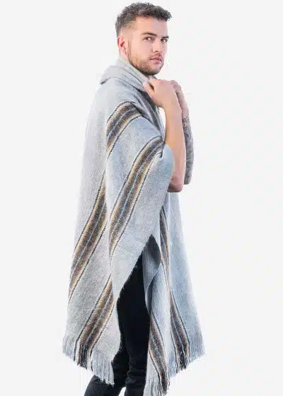 INTI0332 INTI ALPACA Mens Hooded Poncho - Winter Cape in Gray Alpaca Wool - Cloak Cape "Frankfurt"
