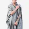 INTI0332 INTI ALPACA Mens Hooded Poncho - Winter Cape in Gray Alpaca Wool - Cloak Cape 