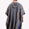 INTI0334 INTI ALPACA Hooded Poncho for Men - Cloak Poncho Cape - Home Blanket - Knitted in Dark Gray Alpaca Wool