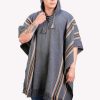 INTI0334 INTI ALPACA Hooded Poncho for Men - Cloak Poncho Cape - Home Blanket - Knitted in Dark Gray Alpaca Wool