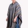 INTI0334 INTI ALPACA Hooded Poncho for Men - Cloak Poncho Cape - Home Blanket - Knitted in Dark Gray Alpaca Wool