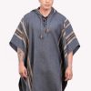 INTI0334 INTI ALPACA Hooded Poncho for Men - Cloak Poncho Cape - Home Blanket - Knitted in Dark Gray Alpaca Wool