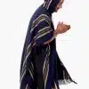 INTI0335 INTI ALPACA Blue Hooded Poncho for Men - Winter Cloak Cape - Outwear Hoodies Pullover Handmade piece in alpaca wool - Alpaca Poncho Cape