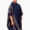 INTI0335 INTI ALPACA Blue Hooded Poncho for Men - Winter Cloak Cape - Outwear Hoodies Pullover Handmade piece in alpaca wool - Alpaca Poncho Cape