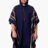 INTI0335 INTI ALPACA Blue Hooded Poncho for Men - Winter Cloak Cape - Outwear Hoodies Pullover Handmade piece in alpaca wool - Alpaca Poncho Cape