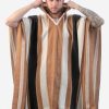 INTI0336 Intialpaca Alpaca Hooded Poncho for Men and Women- Brown Tones Stripes for Winter Season