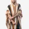 INTI0336 Intialpaca Alpaca Hooded Poncho for Men and Women- Brown Tones Stripes for Winter Season