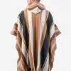INTI0336 Intialpaca Alpaca Hooded Poncho for Men and Women- Brown Tones Stripes for Winter Season