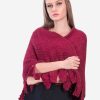 INTI0339 Artistically Hand Crocheted Alpaca Shawl in Burgundy