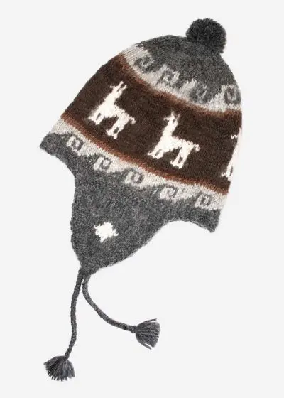 INTI ALPACA 100% Alpaca Hat - Handmade Peruvian Chullo in Alpaca Wool with llama pattern