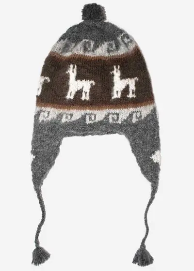 INTI ALPACA 100% Alpaca Hat - Handmade Peruvian Chullo in Alpaca Wool with llama pattern