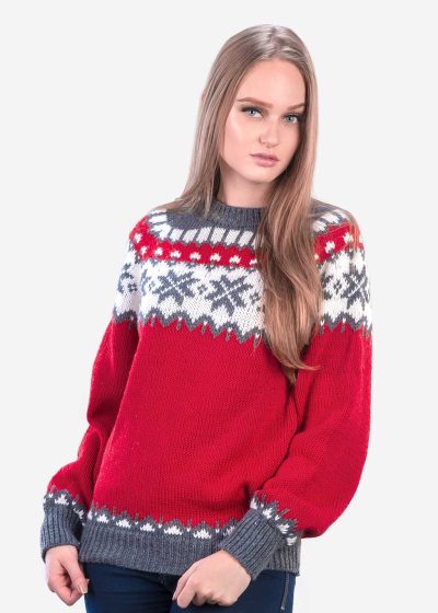 INTI0345 CHRISTMAS RED ALPACA SWEATER FOR WOMEN