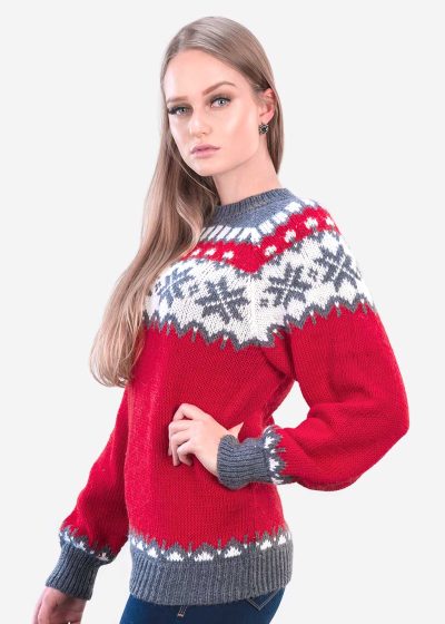 INTI0345 CHRISTMAS RED ALPACA SWEATER FOR WOMEN