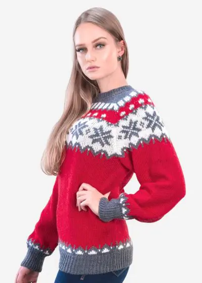 INTI0345 CHRISTMAS RED ALPACA SWEATER FOR WOMEN