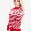 INTI0347 INTI ALPACA Womens Christmas Sweater - Red Crewneck Alpaca Jumper for Winter Season