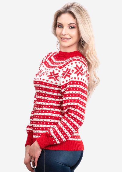 INTI0347 INTI ALPACA Womens Christmas Sweater - Red Crewneck Alpaca Jumper for Winter Season