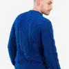 INTI0348 INTI ALPACA Irish Aran Sweater for Men - Hand Cable Knitted Crewneck Pullover in Blue Melange Alpaca Wool