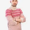 INTI0351 INTI ALPACA Mens Turtleneck Sweater for Christmas Season - Winter Jumper in Red and Beige Alpaca Wool