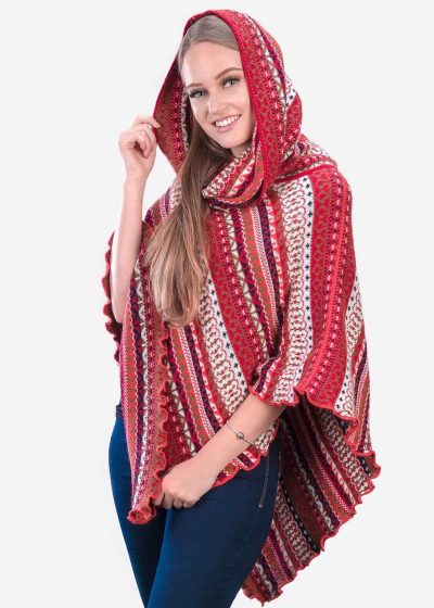 INTI0353 INTI ALPACA Red Alpaca Poncho for Women - Christmas Cape Coat
