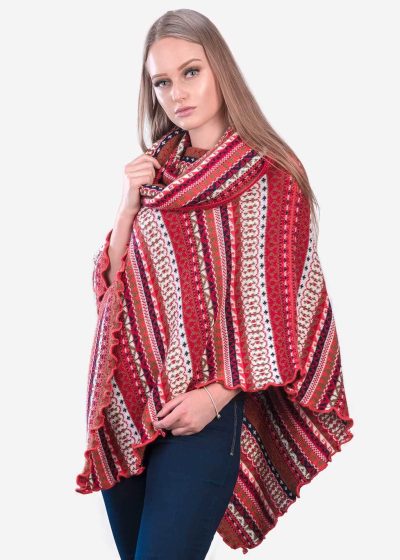 INTI0353 INTI ALPACA Red Alpaca Poncho for Women - Christmas Cape Coat