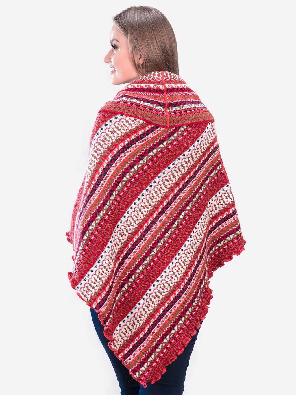 INTI0353 INTI ALPACA Red Alpaca Poncho for Women - Christmas Cape Coat