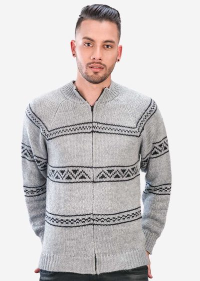 INTI ALPACA Mens Knitted Regular Fit Full Zip Cardigan Sweater in Peruvian Alpaca Wool - Mock Turtleneck Cardigan