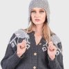 INTI0372 INTI ALPACA Women’s Handmade Ear Flaps Hat knitted with Alpaca Wool for Winter Season - Peruvian Chullo in color Gray