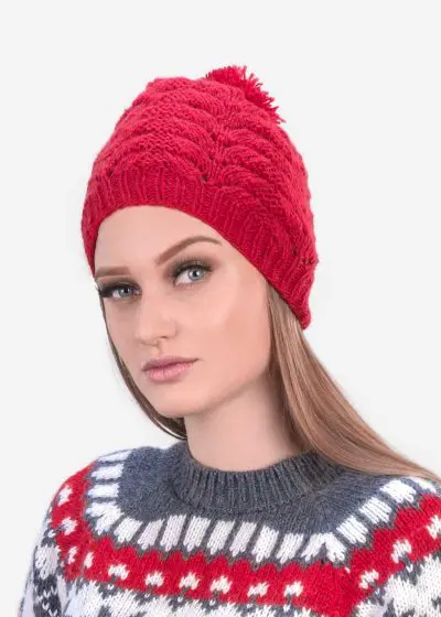 INTI ALPACA Red Beanie Hat for women handmade with soft alpaca wool